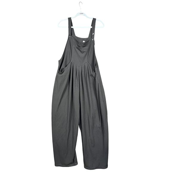 Halara Overalls Womens XL Black Pleated Wide Leg Bib Jumpsuit Romper Pockets - Picture 1 of 13